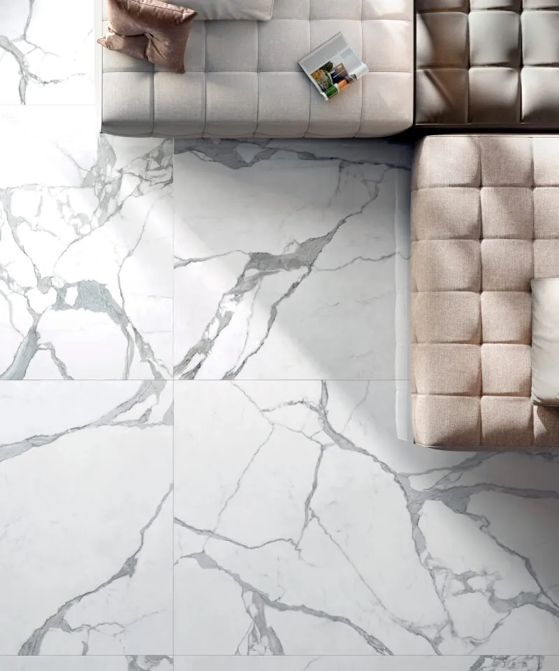 White marble look porcelain tile